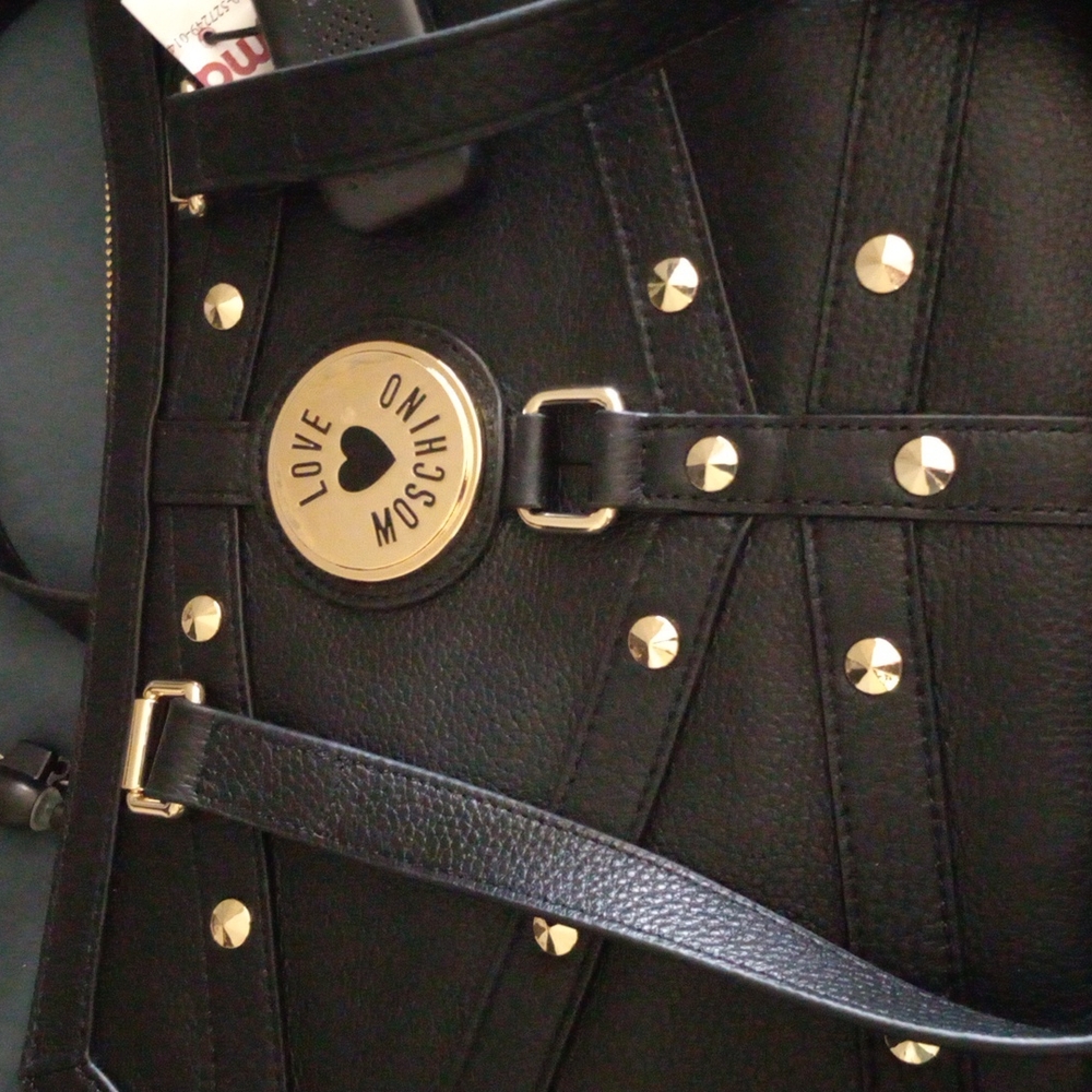 Black leather love Moschino tote